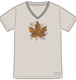 Life Is Good Women's Patchwork Doodle Leaf Short Sleeve Crusher Vee