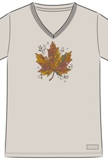 Life Is Good Women's Patchwork Doodle Leaf Short Sleeve Crusher Vee