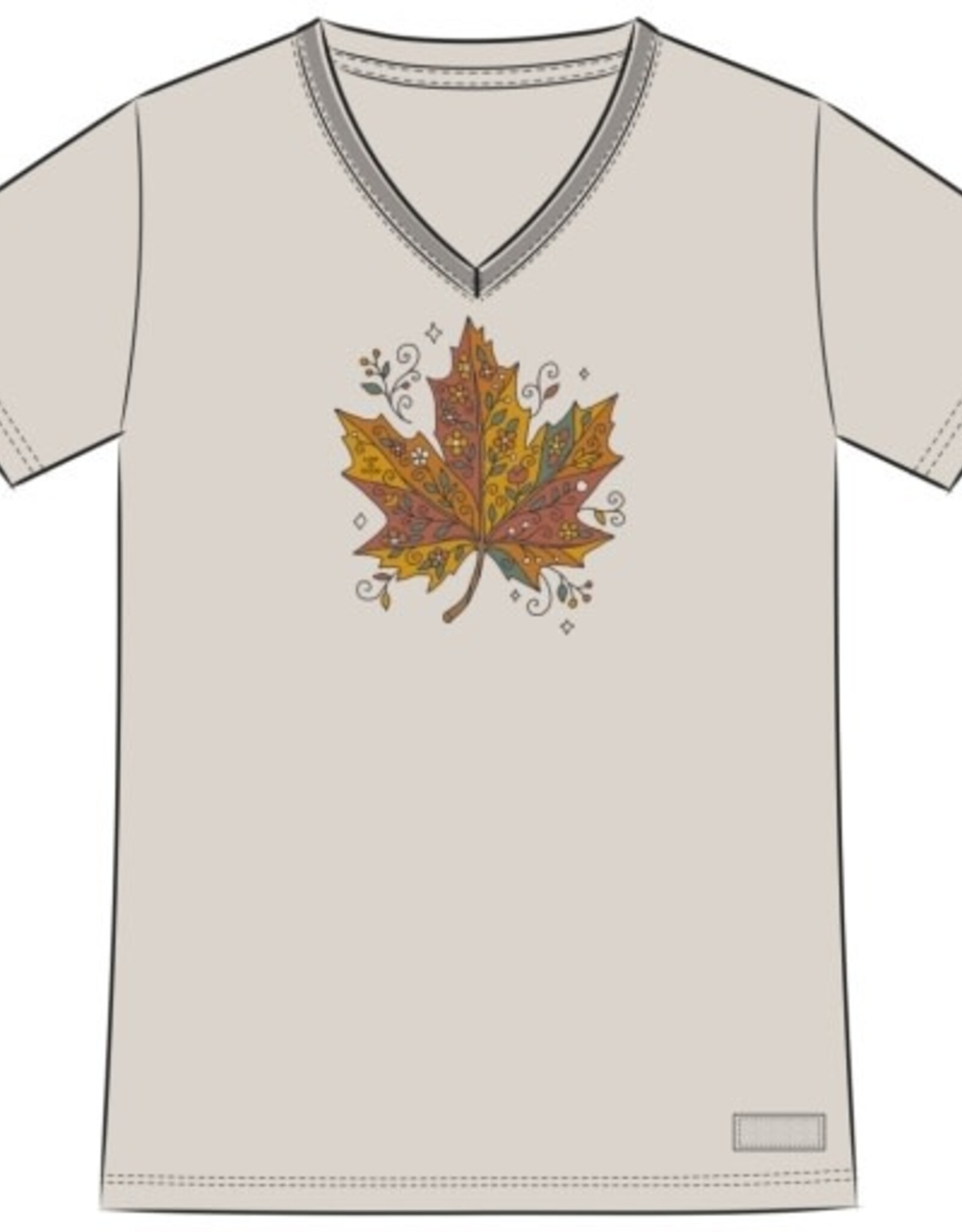 Life Is Good Women's Patchwork Doodle Leaf Short Sleeve Crusher Vee
