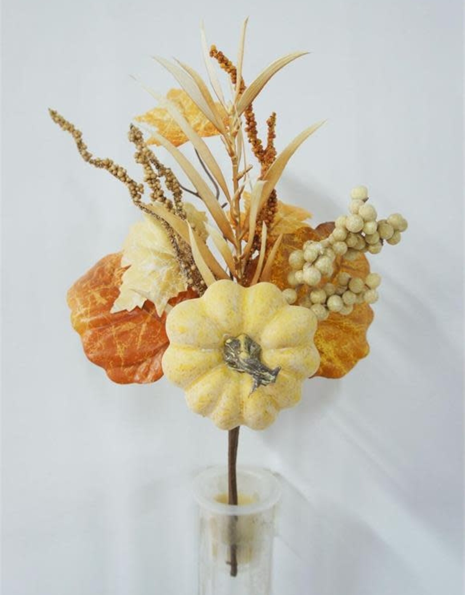 Select Artificials 14" Pumpkin, Mixed Berry & Leaf Pick - Yellow