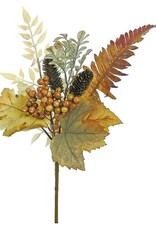 Select Artificials 15" Autumn Foliage & Berry Pick - Beige & Brown