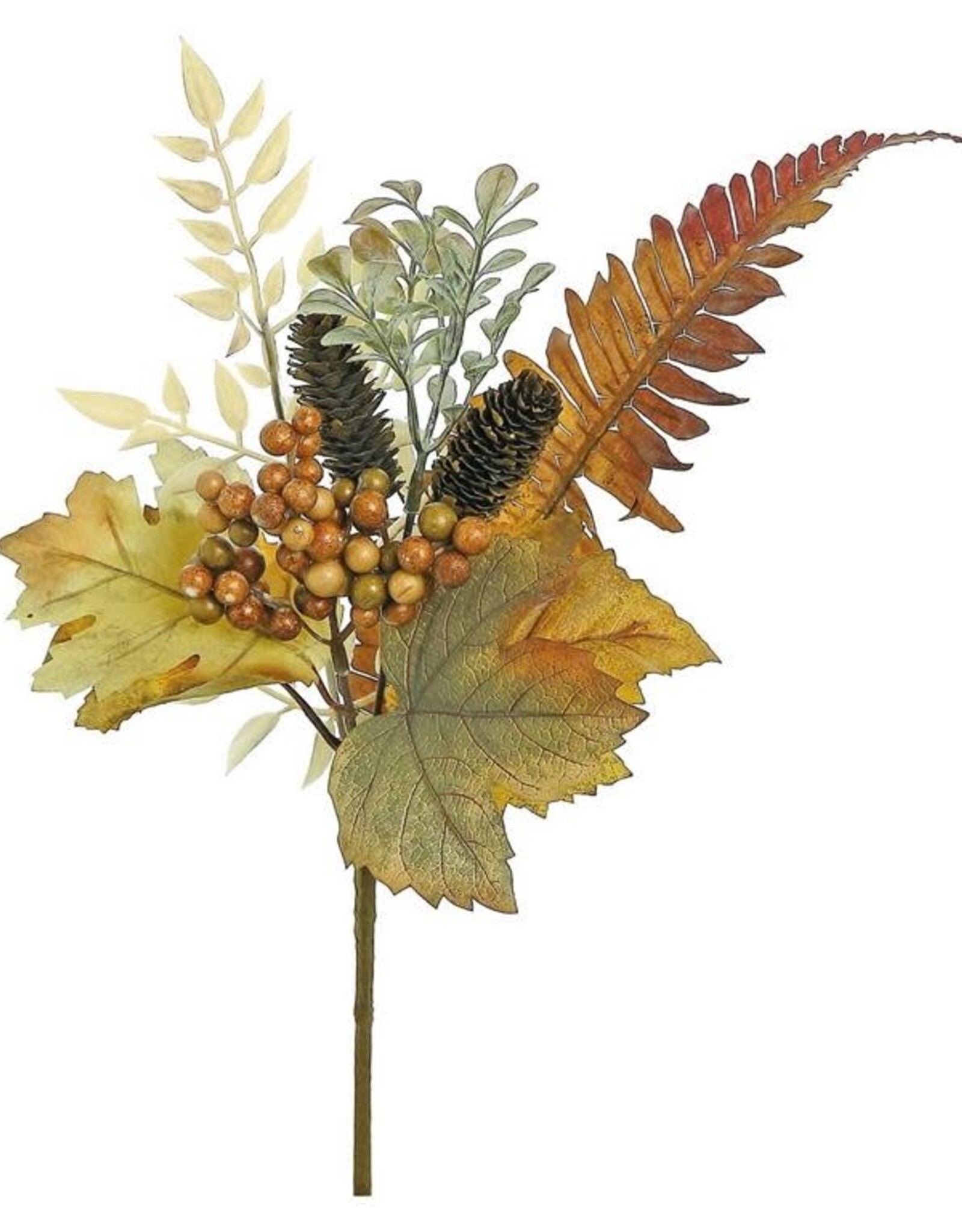 Select Artificials 15" Autumn Foliage & Berry Pick - Beige & Brown