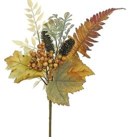 Select Artificials 15" Autumn Foliage & Berry Pick - Beige & Brown