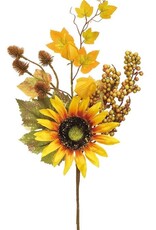 Select Artificials 20" Flower Pick with Leaves & Berry - Yellow