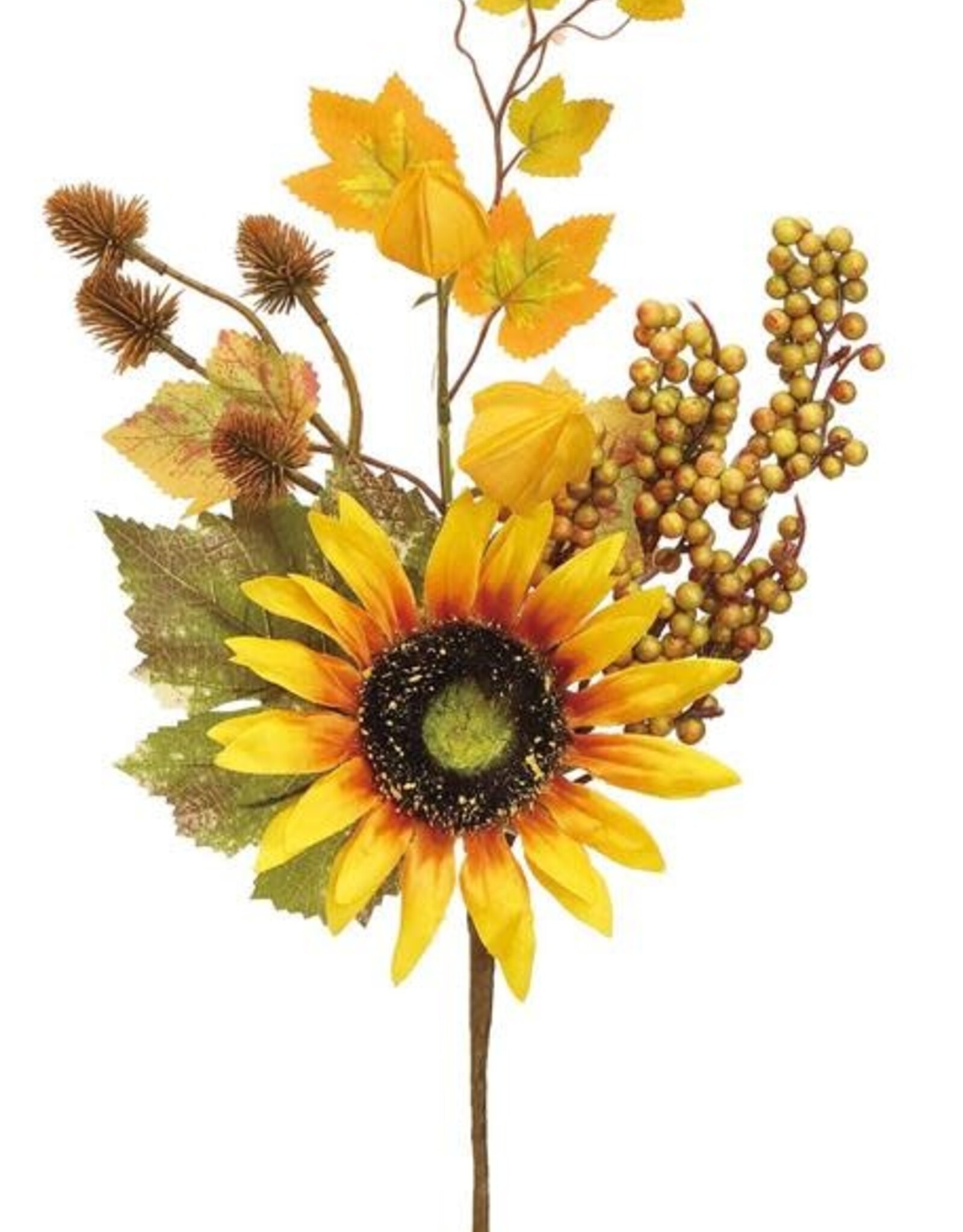 Select Artificials 20" Flower Pick with Leaves & Berry - Yellow