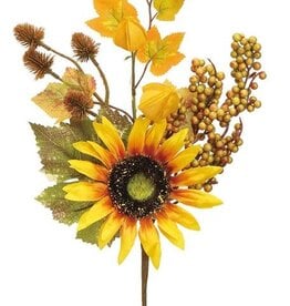 Select Artificials 20" Flower Pick with Leaves & Berry - Yellow