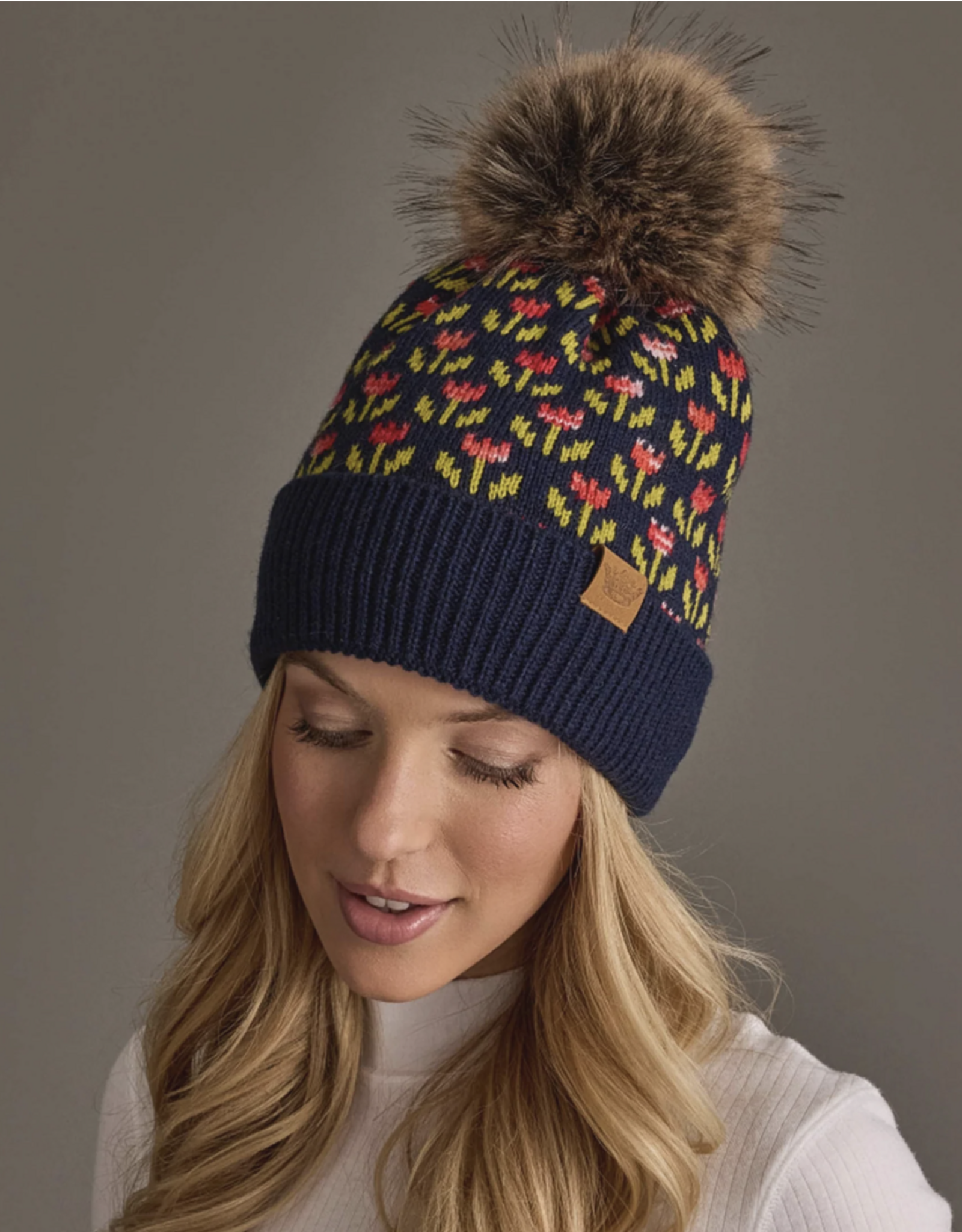 Panache Navy Small Floral Pom Hat