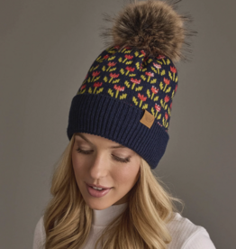 Panache Navy Small Floral Pom Hat