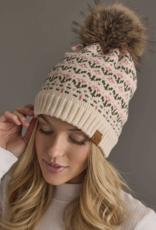 Panache Cream and Pink Floral Pom Hat