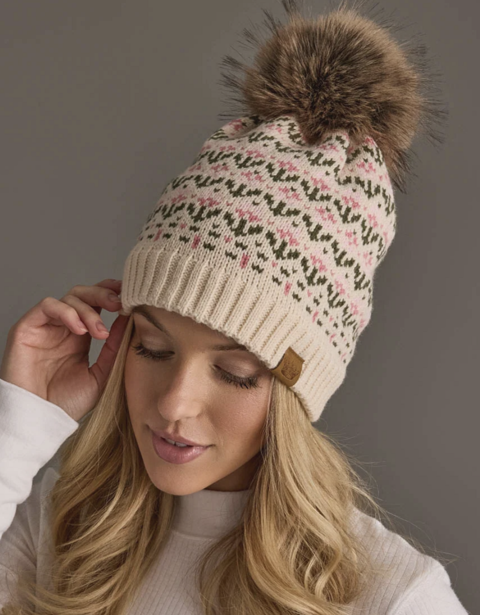Panache Cream and Pink Floral Pom Hat