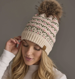Panache Cream and Pink Floral Pom Hat