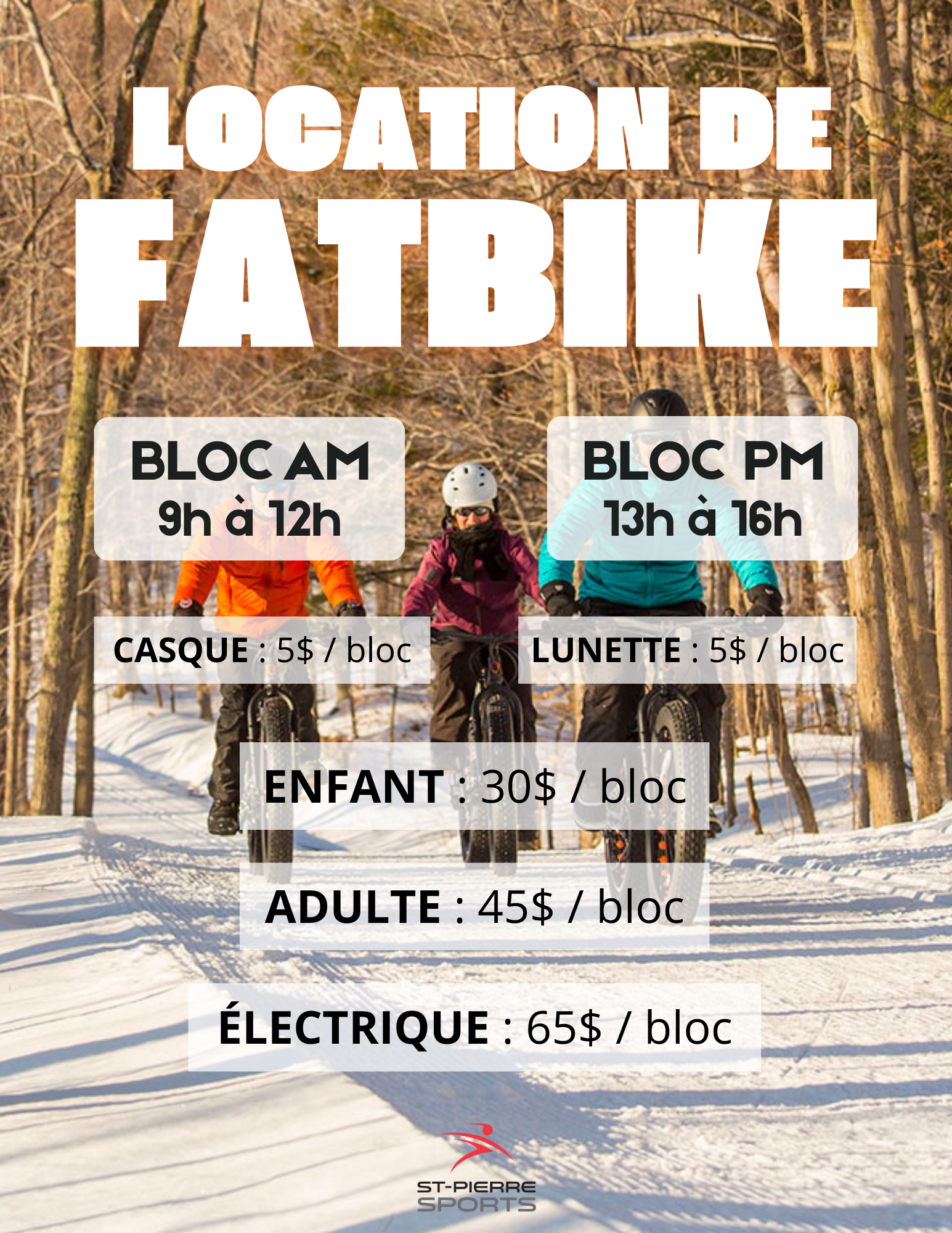 Tarifs location fatbike 2026