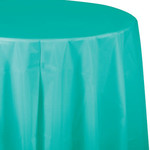 Touch of Color 82" Teal Lagoon Plastic-Lined Round Tablecover