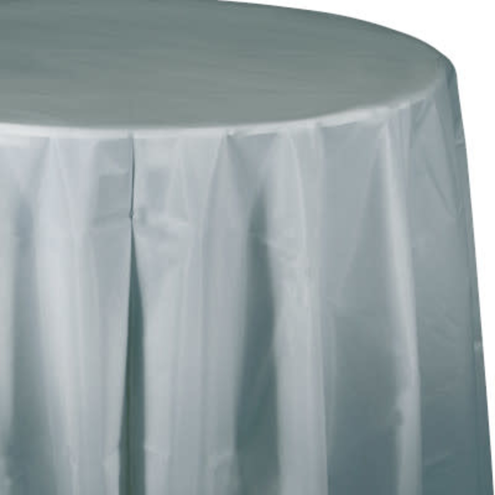 Touch of Color 82" Shimmering Silver Round Plastic Tablecover - 1ct.