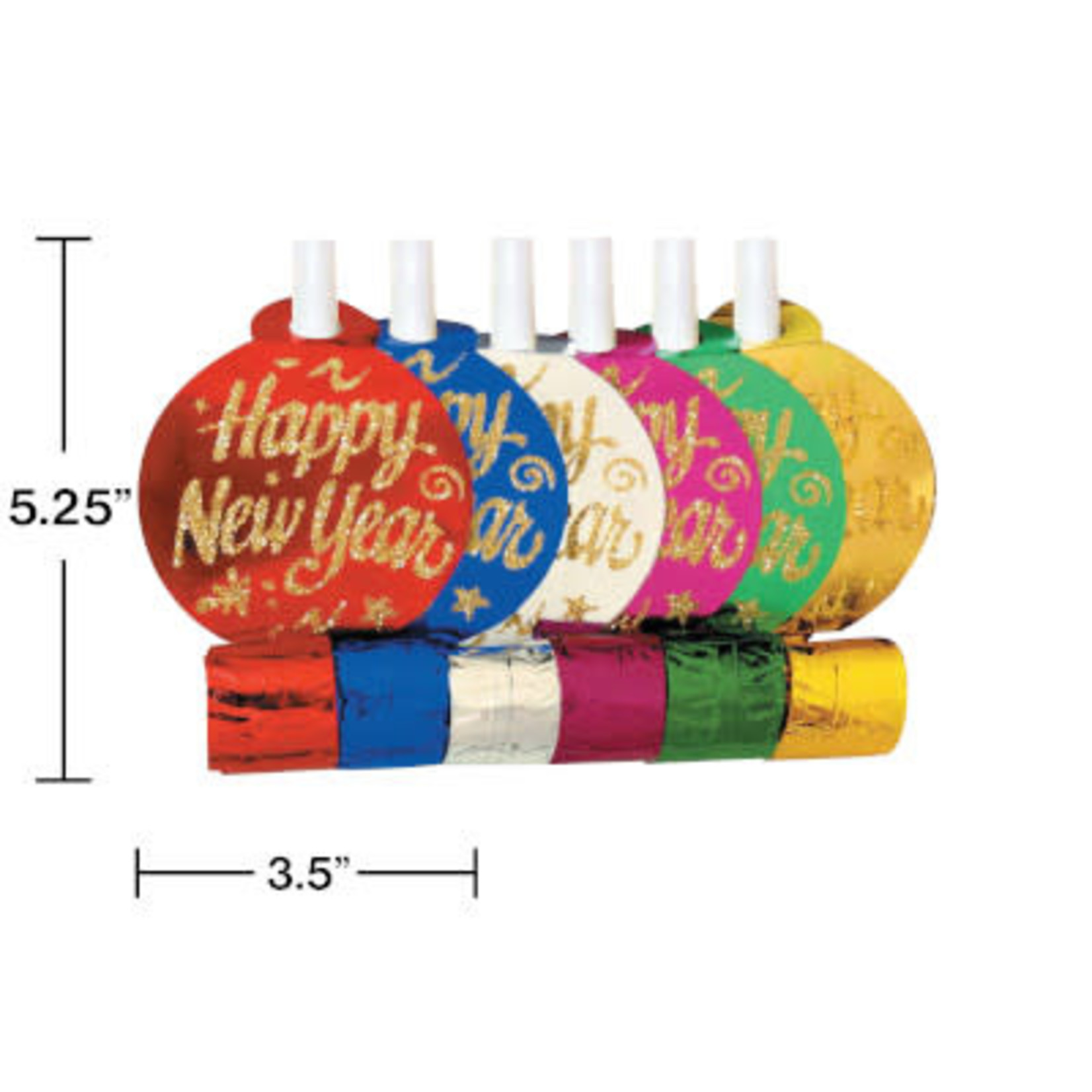 Creative Converting Gold Glitter Happy New Year Blowouts - Assorted Colors - 6ct.