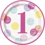 unique 1st Birthday Pink Dots 9" Plates