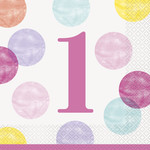 unique Pink Dots 1st Birthday Lunch Napkins - 16ct.