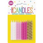 unique White, Pink & Gold Spiral Birthday Candles - 24ct.