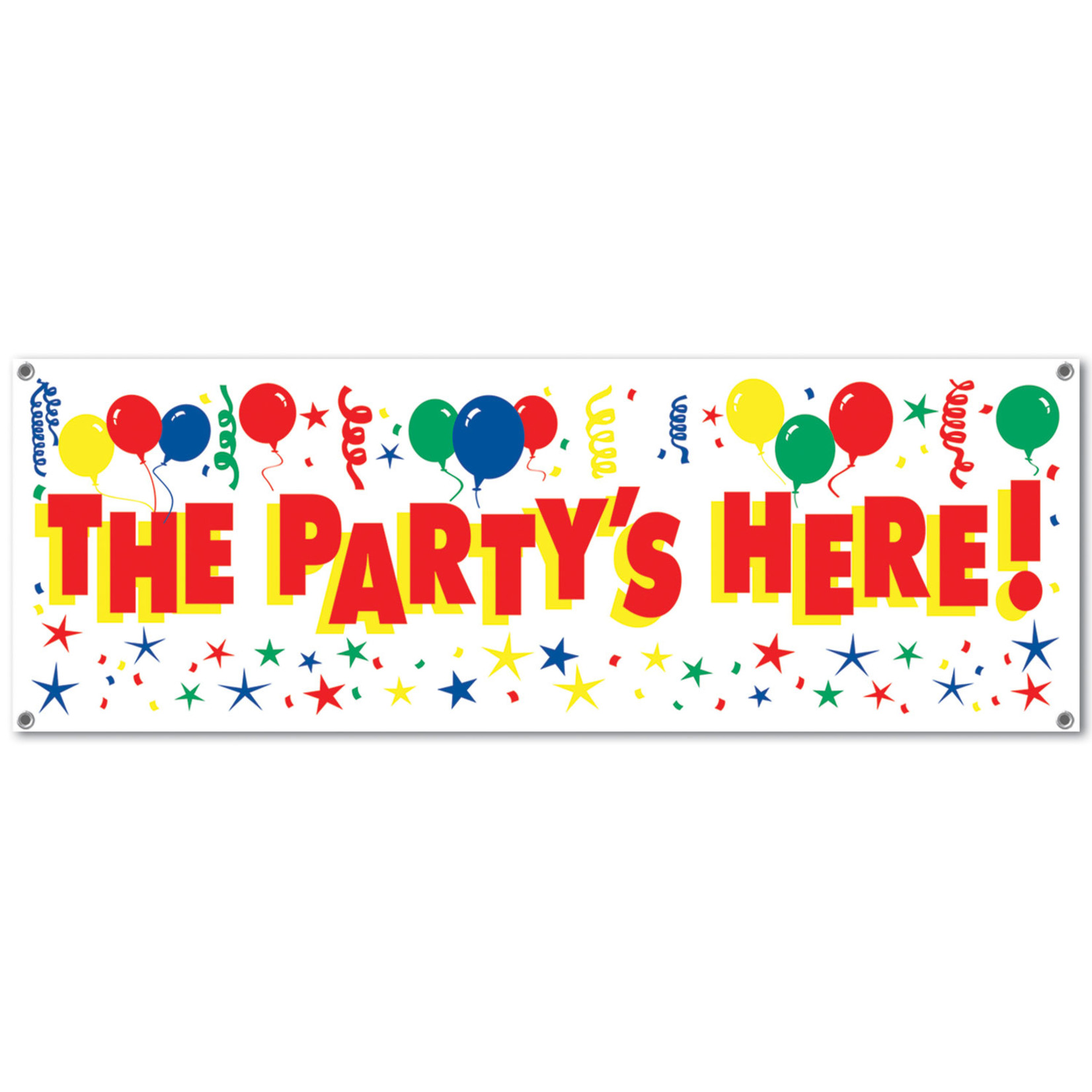 Beistle 5' The Party's Here! Banner w/ Grommets - 1ct. (5' x 21")