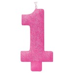 Amscan 5" Tall Pink Glitter #1 Candle - 1ct.
