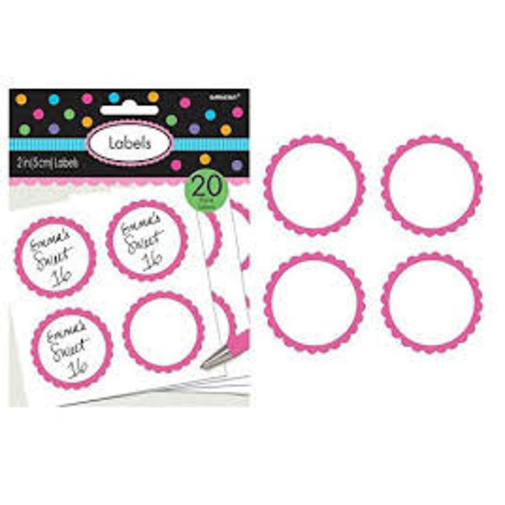 Amscan Candy Pink Scalloped Labels - 20ct.