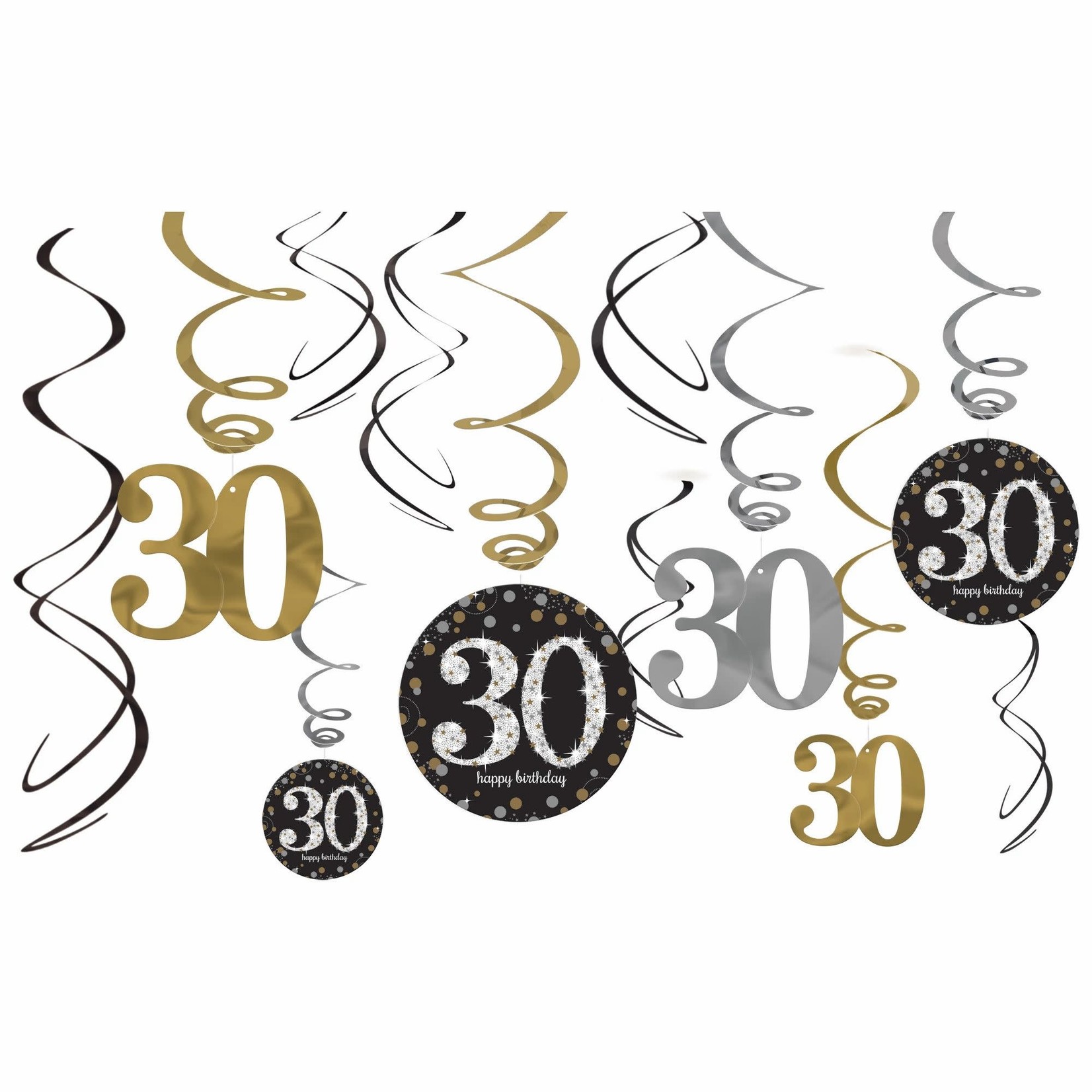 Amscan Sparkling Celebration 30th Hanging Swirls - 12ct.