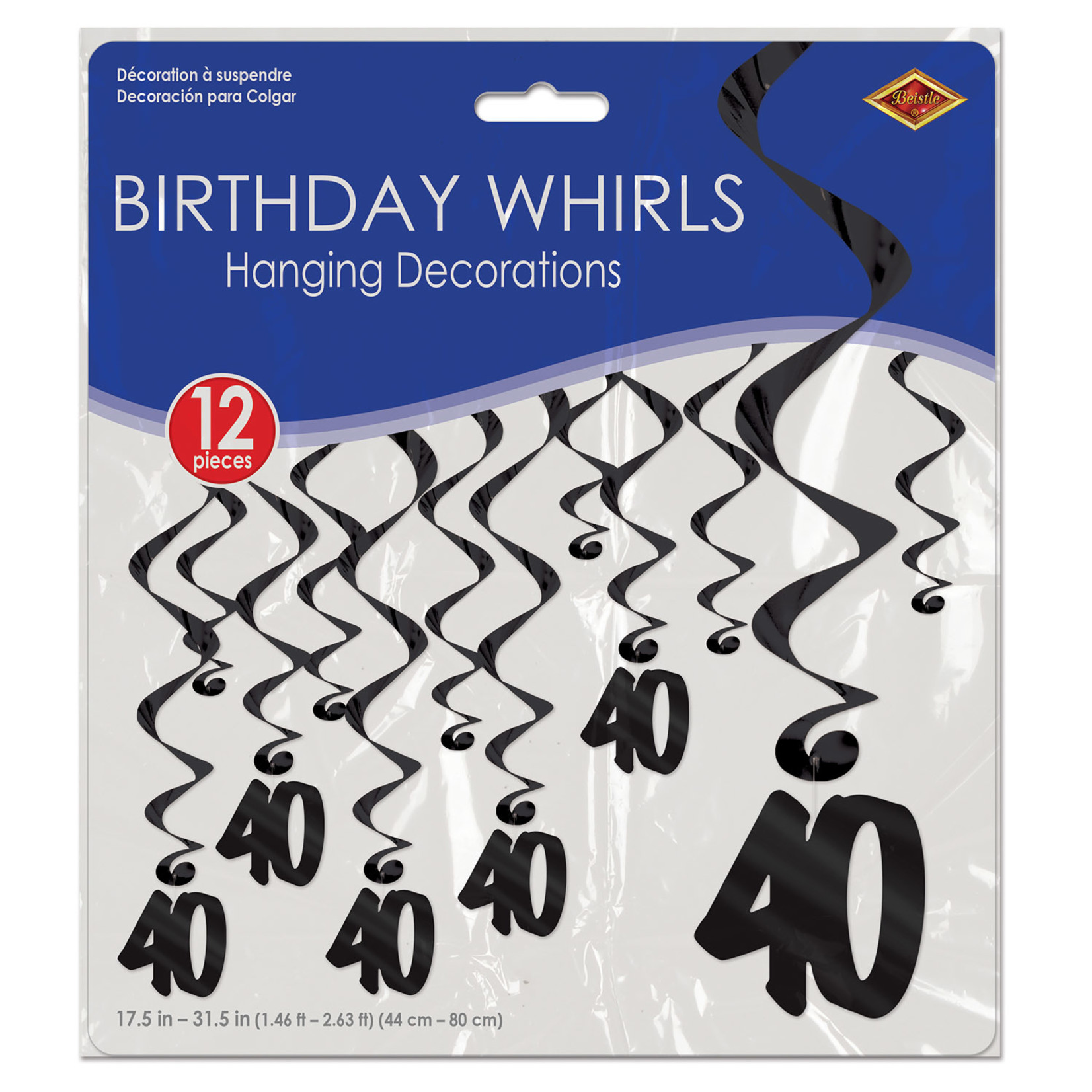 Beistle 40th Black Birthday Whirls - 12ct.