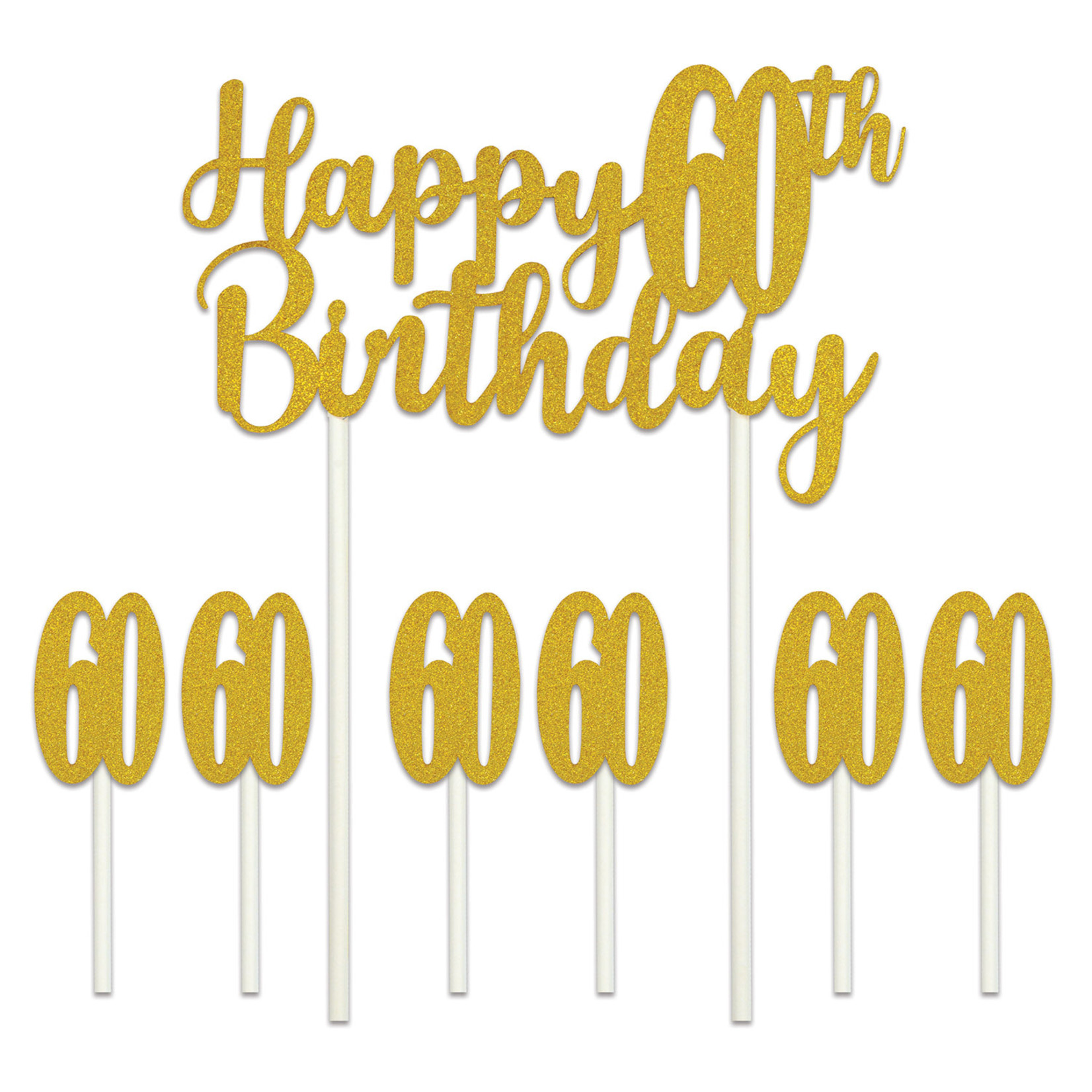 Beistle Gold 60th Birthday Cake Topper w/ Picks - 7ct.