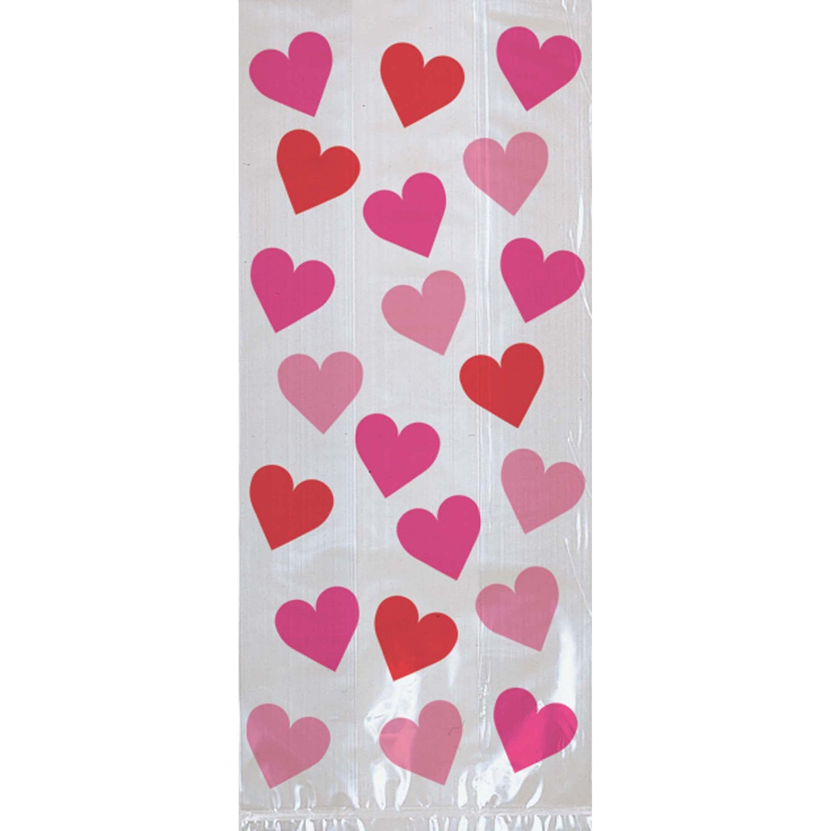 Amscan Large Pink Hearts Cellophane Bags w/ Ties - 20ct. (11"h x 5"w)
