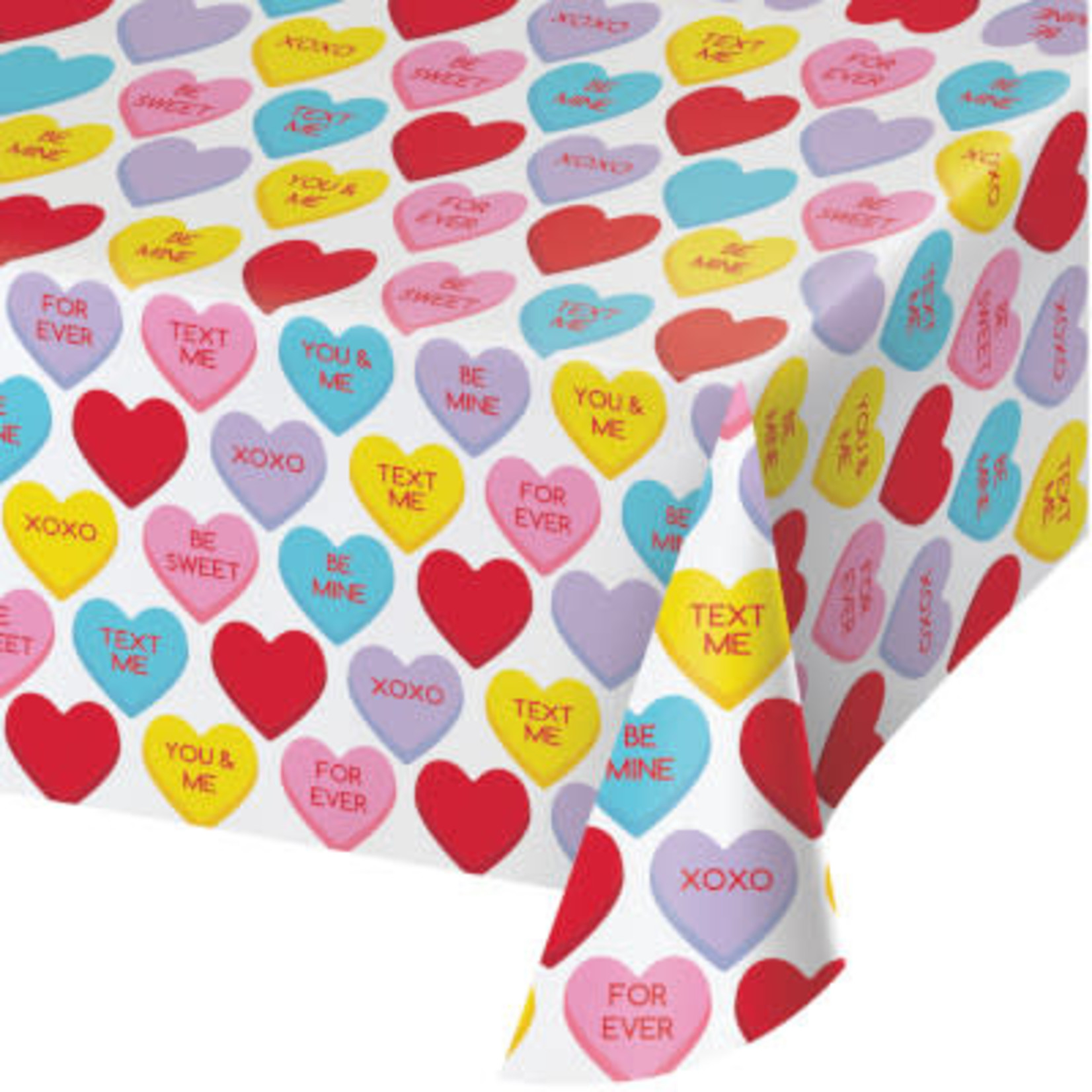 Creative Converting Candy Hearts Plastic Table Cover - 54" x 102"