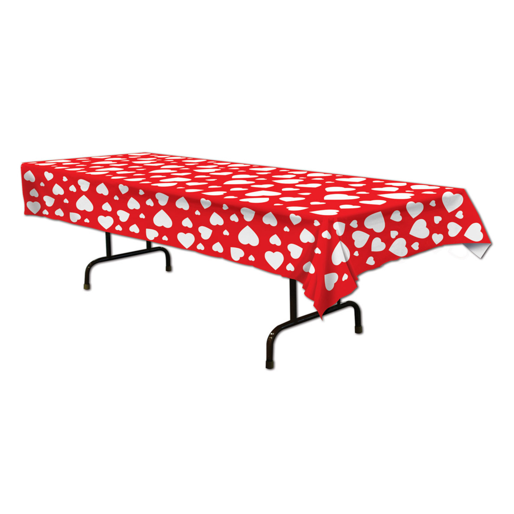 Beistle Red & White Hearts Plastic Table Cover - 54" x 108"