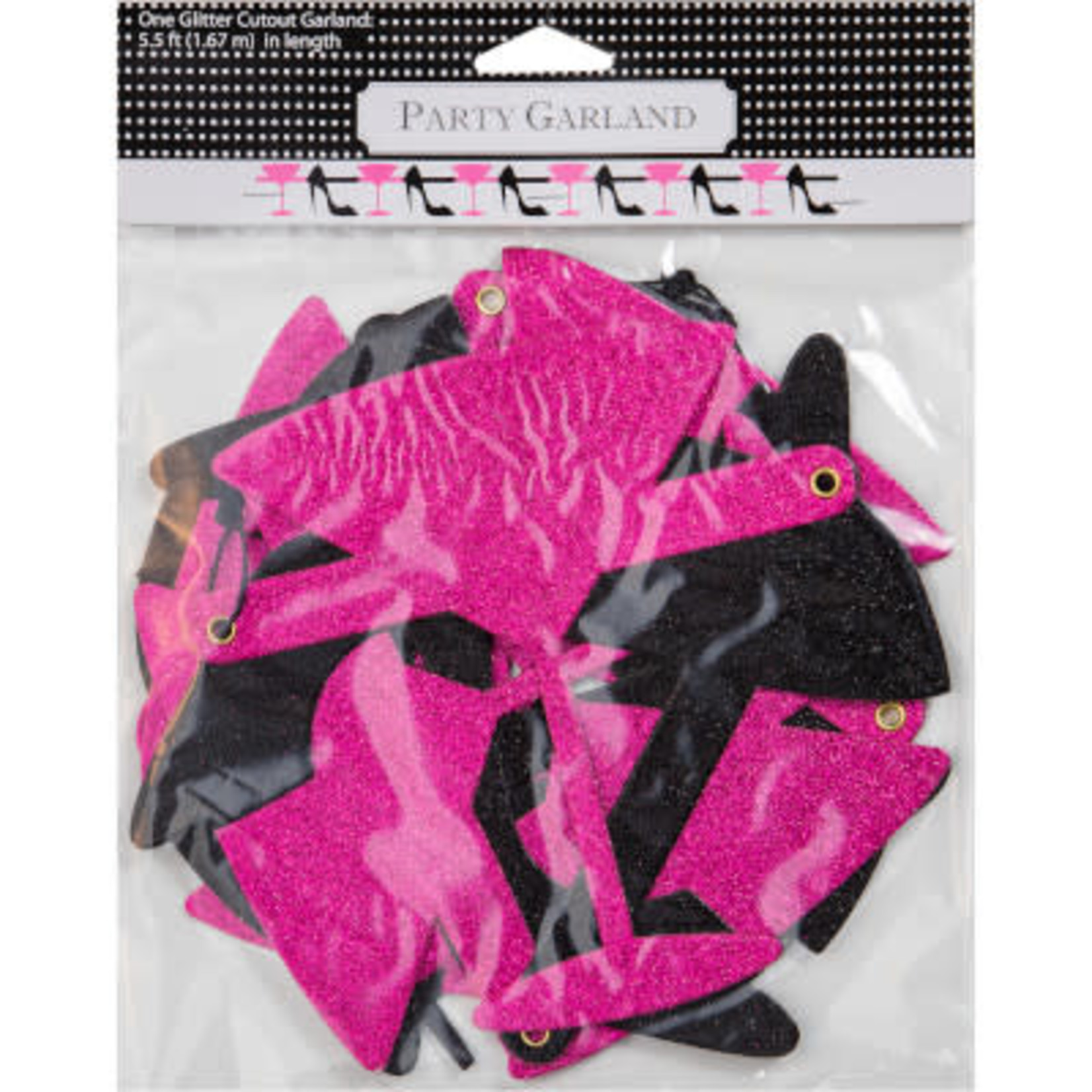 Creative Converting Martinis & Heels Pink and Black Glitter Garland - 5.5ft