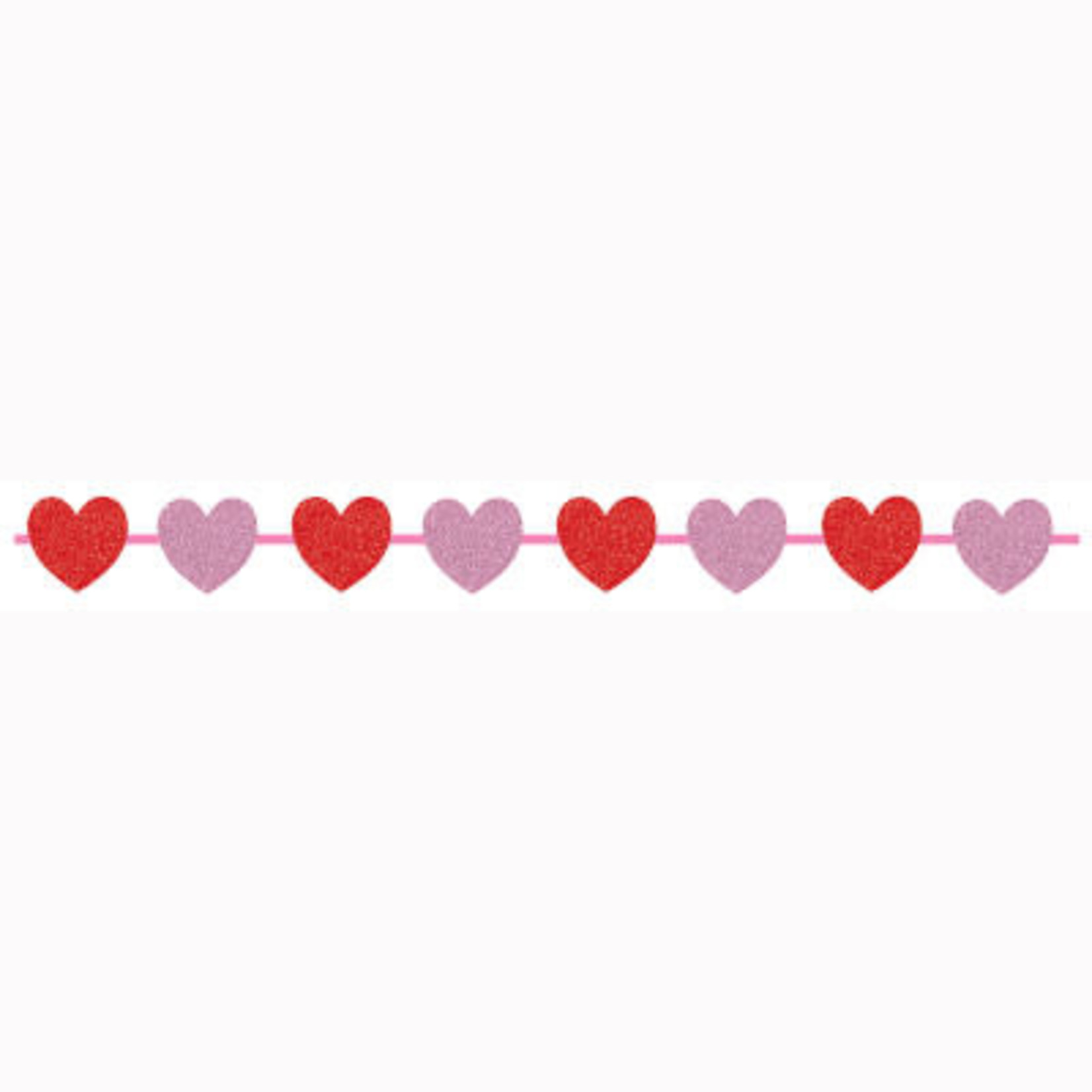 Creative Converting Red & Pink Hearts Garland, w/ Glitter Cutouts - 12ft