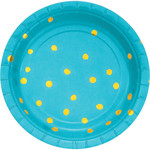 Creative Converting Bermuda Blue w/ Gold Dots 7" Plate - 8ct.