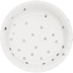 Creative Converting White w/ Silver Dots 7" Plates - 8ct.