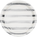Creative Converting White w/ Silver Stripes 9" Plates - 8ct.