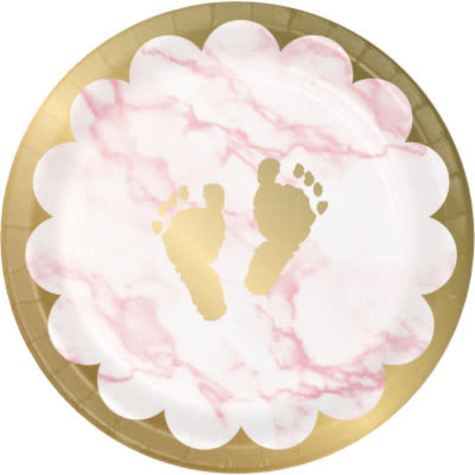 Creative Converting Pink Marble Footprints 7" Plates - 8ct.