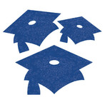 Creative Converting Blue Graduation Hat Mini Glitter Cutouts - 12ct.