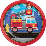 creative converting Flaming Fire Truck 9" Plates - 8ct.