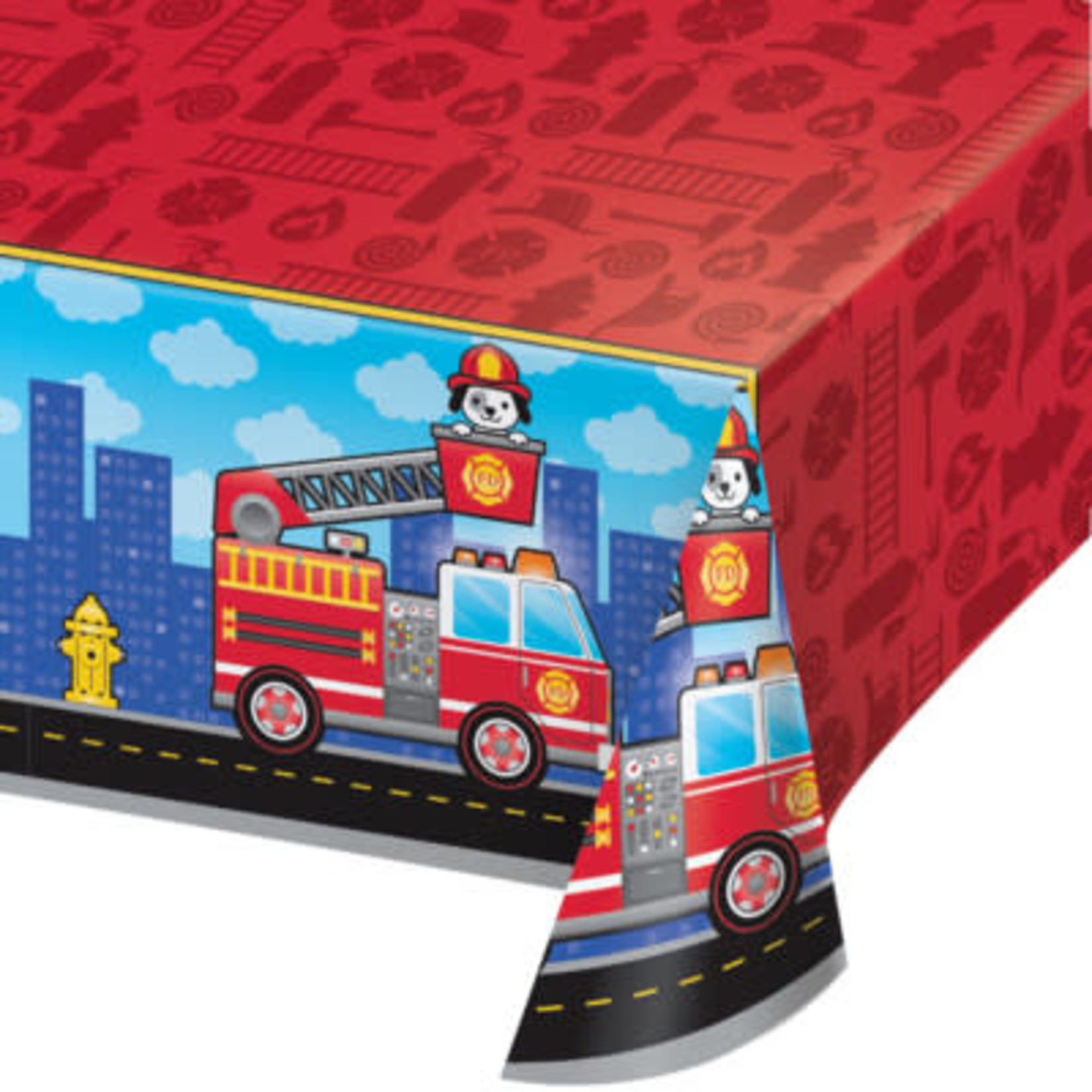 Creative Converting Flaming Fire Truck Tablecover - 54" x 102"