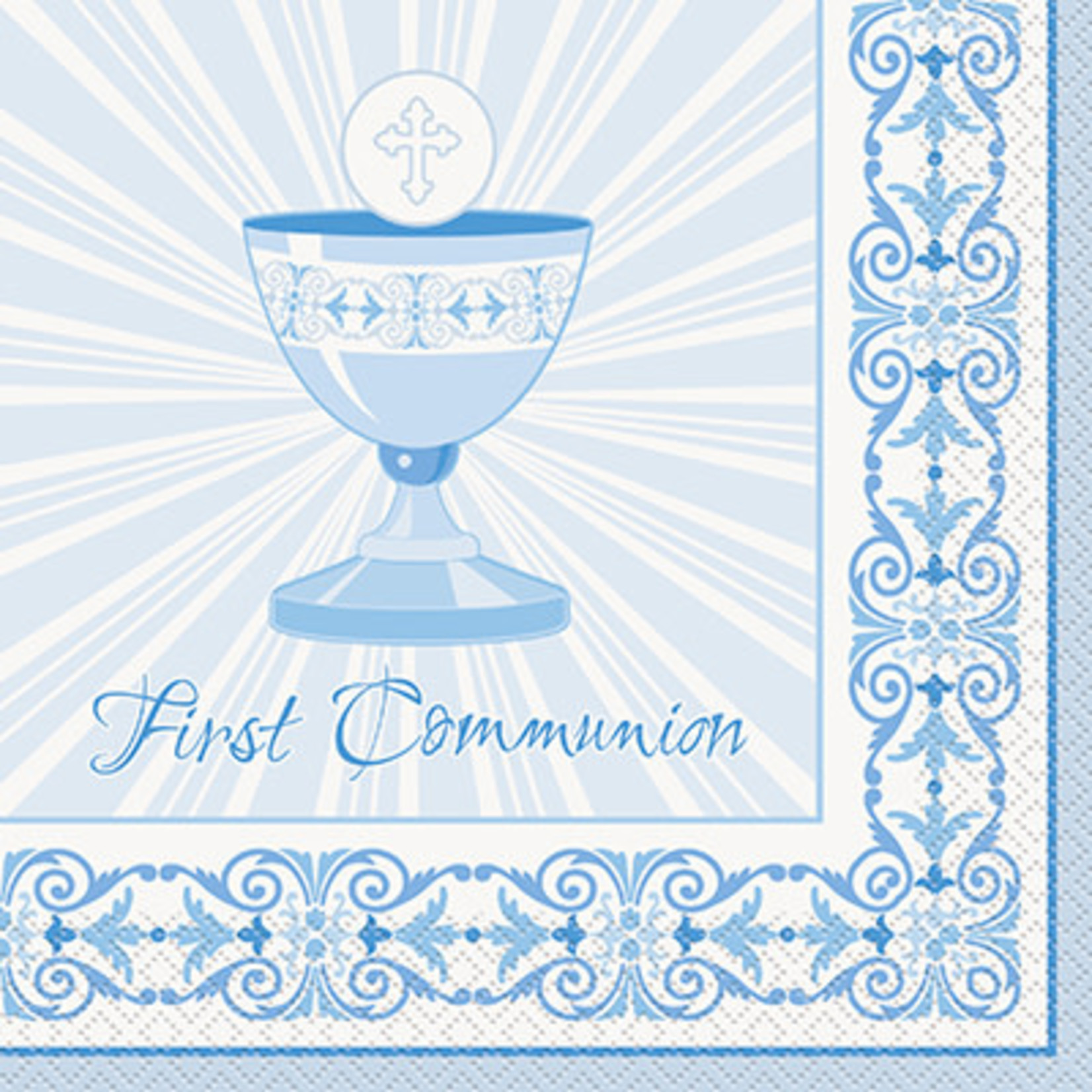 unique Blue Radiant Cross Communion Lunch Napkins - 16ct.