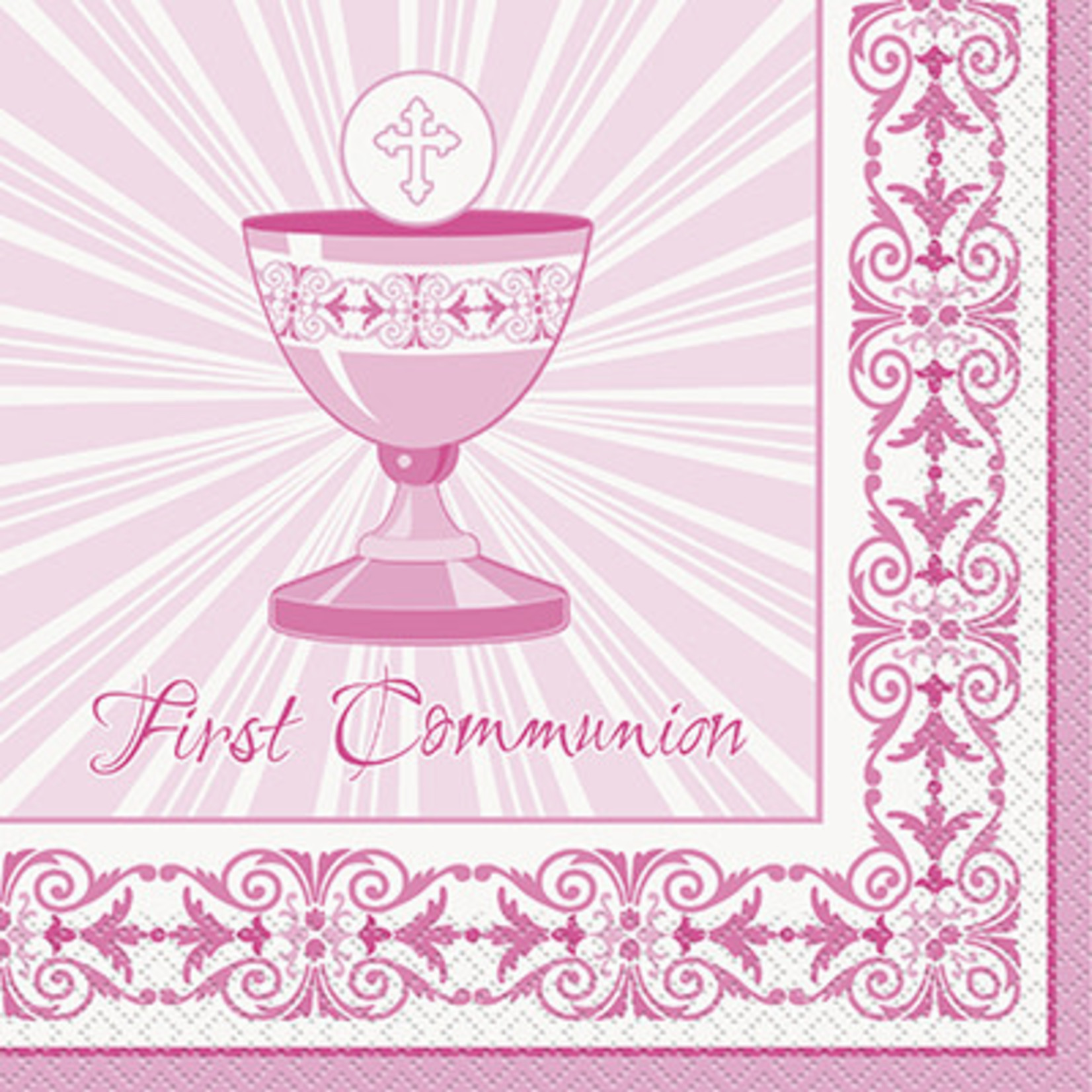 unique Pink Radiant Cross Communion Lunch Napkins - 16ct.