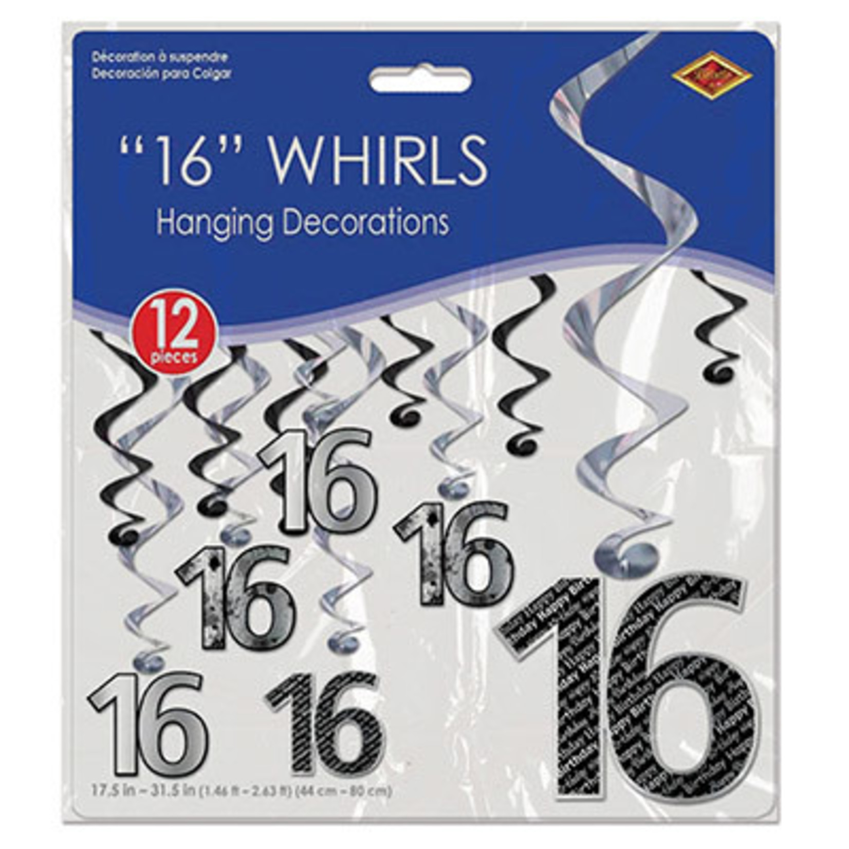 Beistle "16" Silver Birthday Whirls - 12ct.