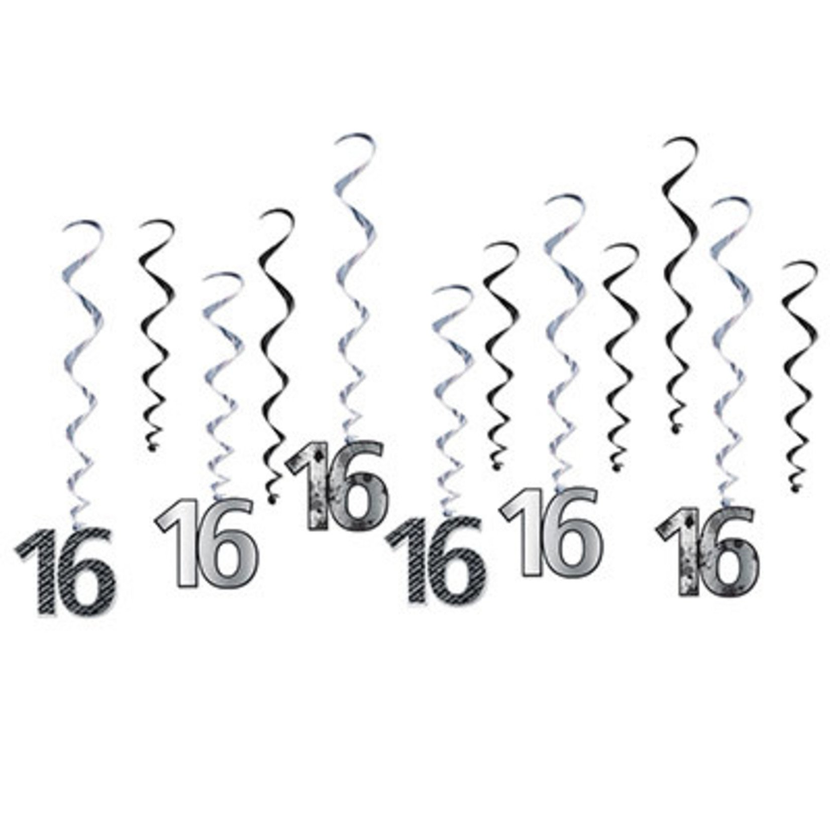 Beistle "16" Silver Birthday Whirls - 12ct.