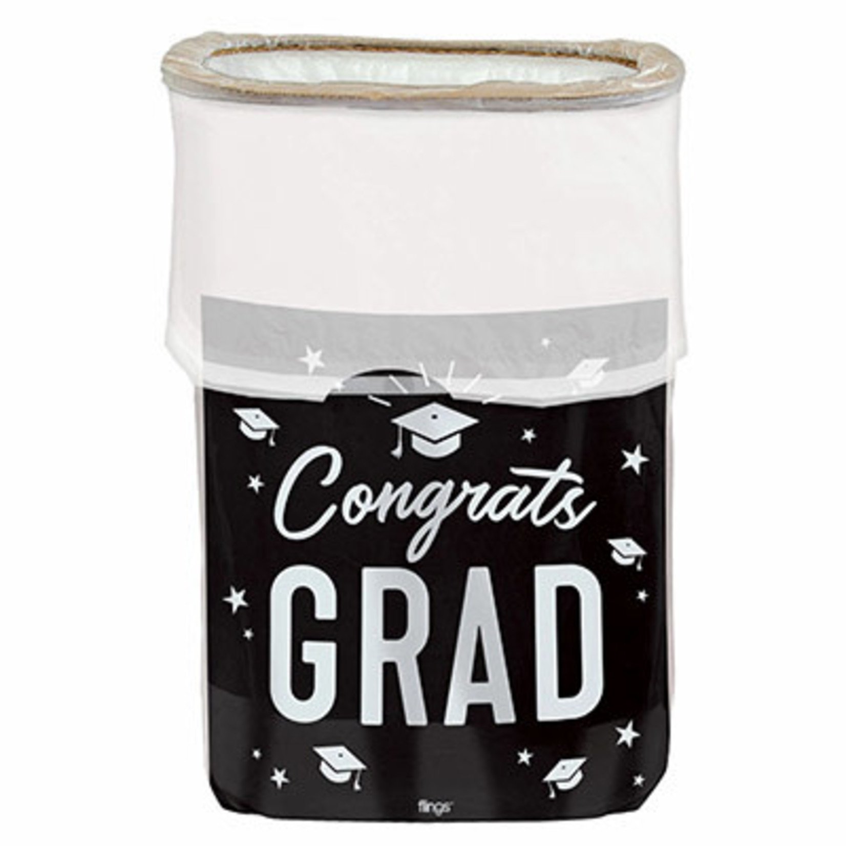 Amscan Graduation Pop-Up Trash Can -Black/White - 13 Gal.