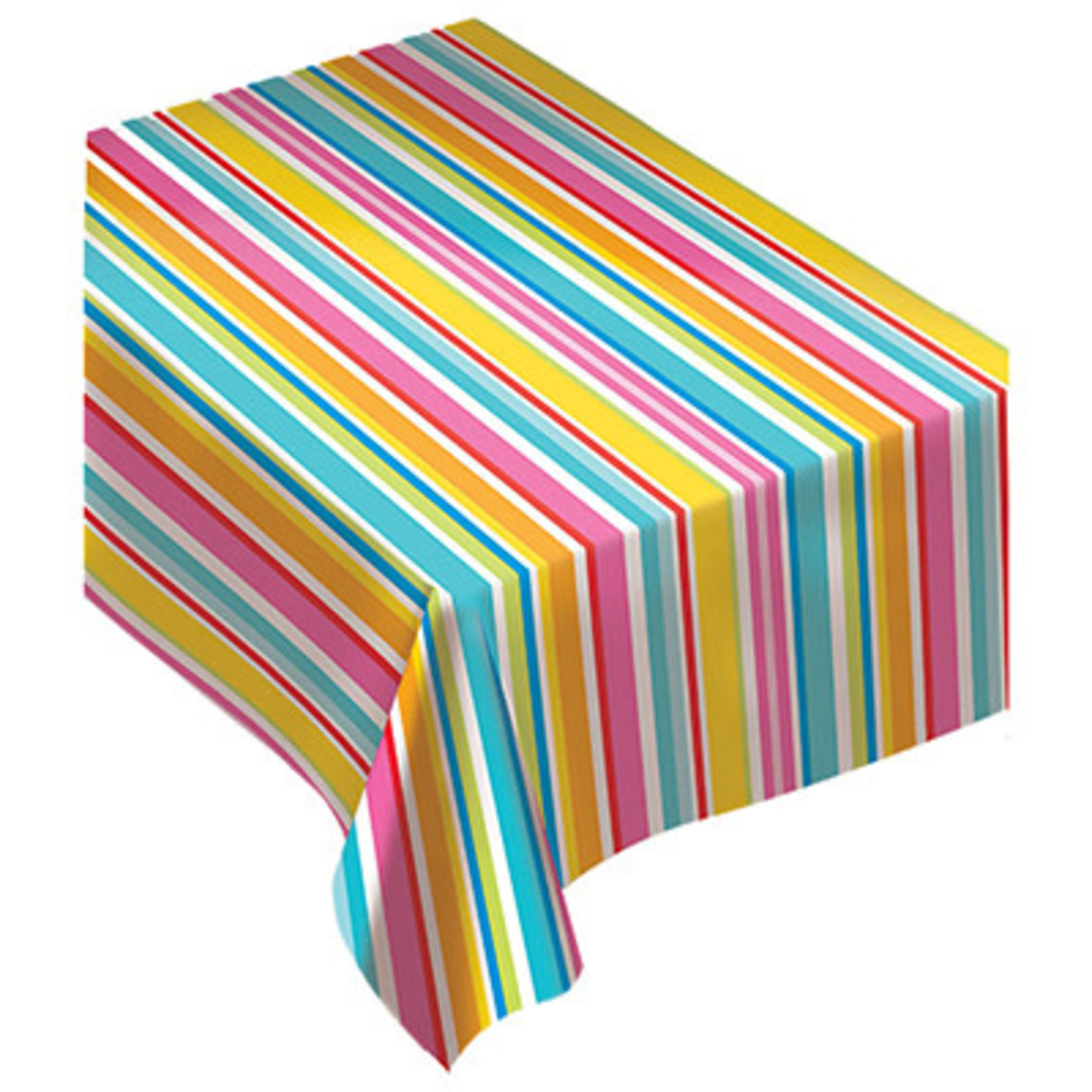 Amscan Multi-Color Striped Flannel Backed Tablecover - 52" x 90"