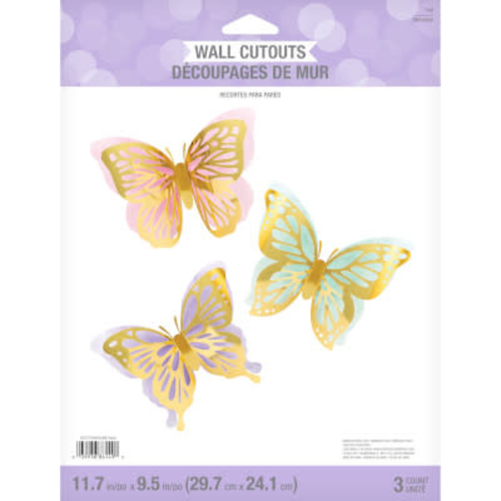Creative Converting Butterfly Shimmer 3D Wall Cutouts - 3ct.