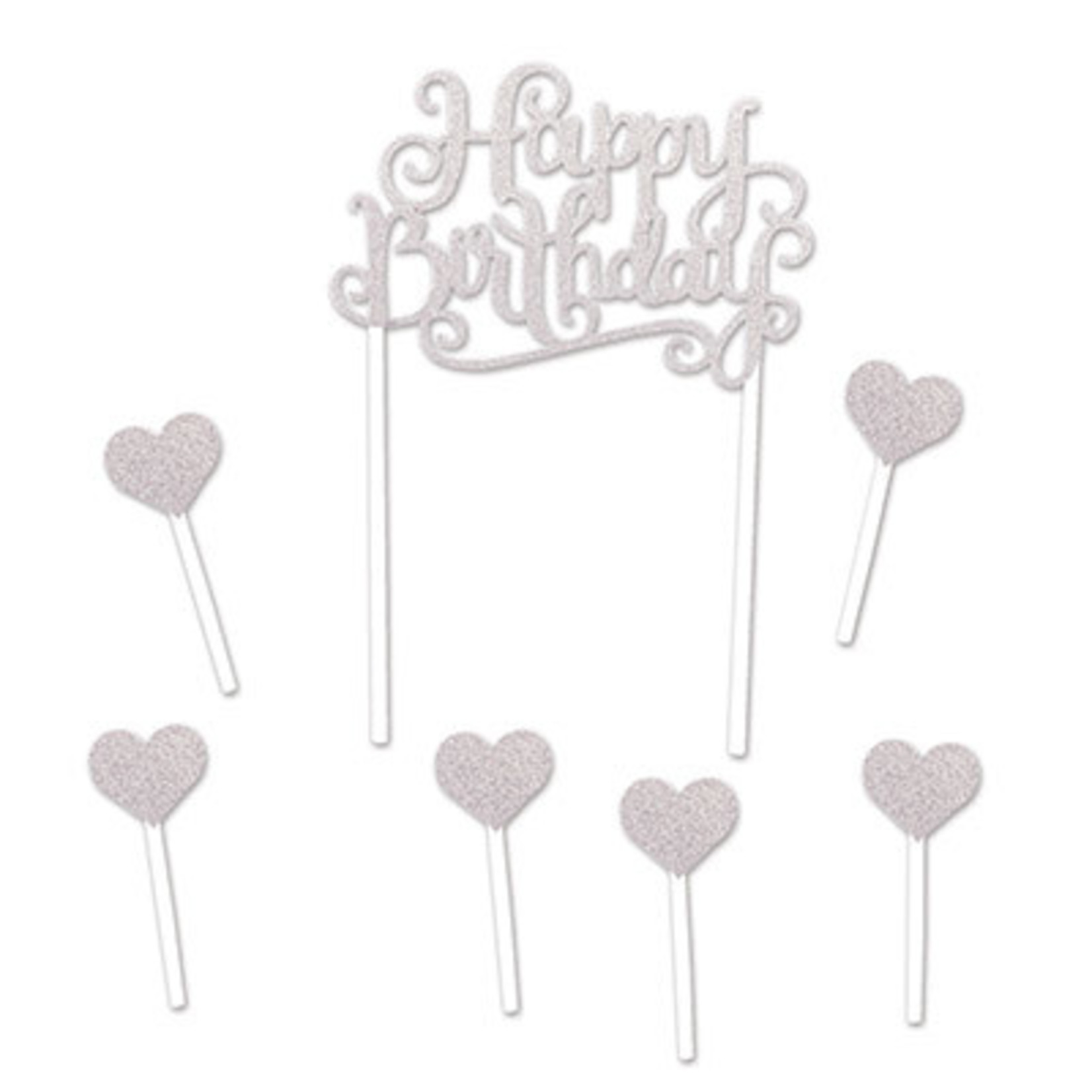 Beistle Silver Happy Birthday Cake Topper - 7ct.
