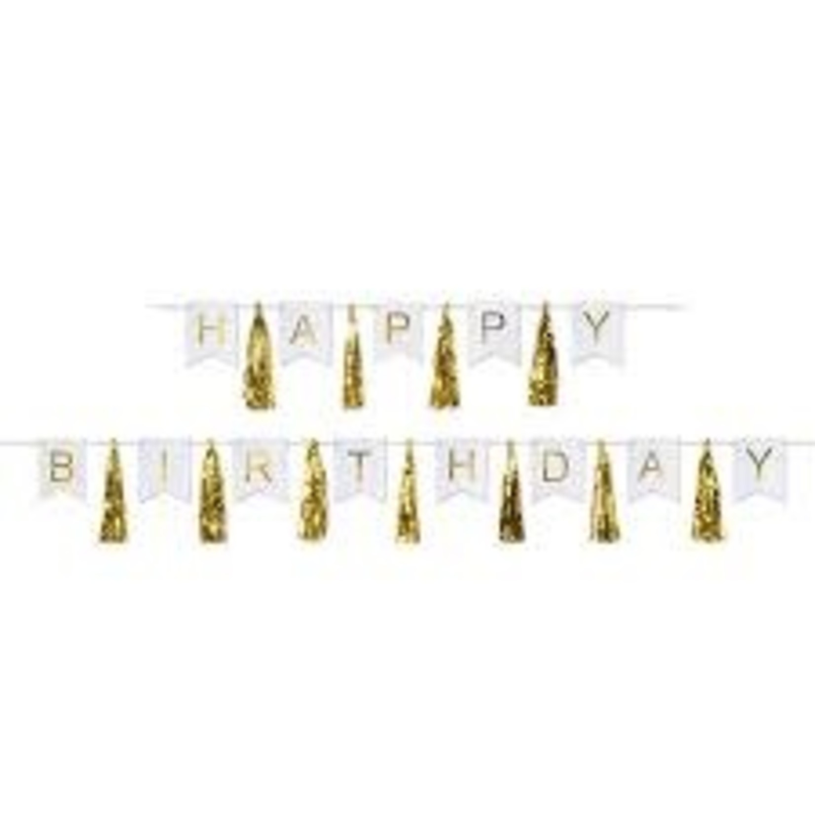 Beistle Gold Happy Birthday Banner w/ Tassles - 6ft.