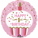 A to Z 18" 1st Birthday Pink Holographic Cupcake Mylar